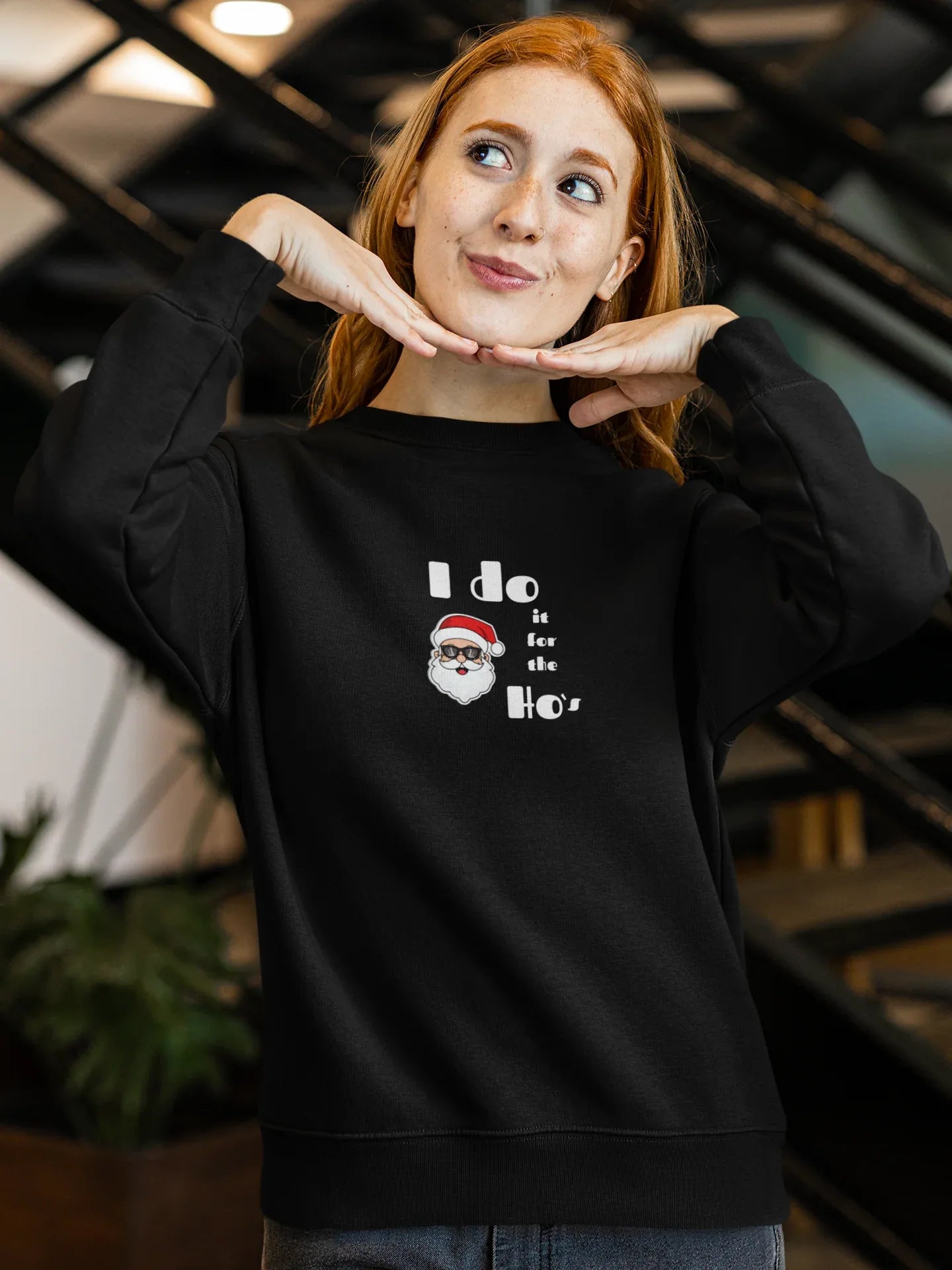 Do It For The HOs Fun Christmas Sweatshirt (Unisex, Cotton - curledeyes