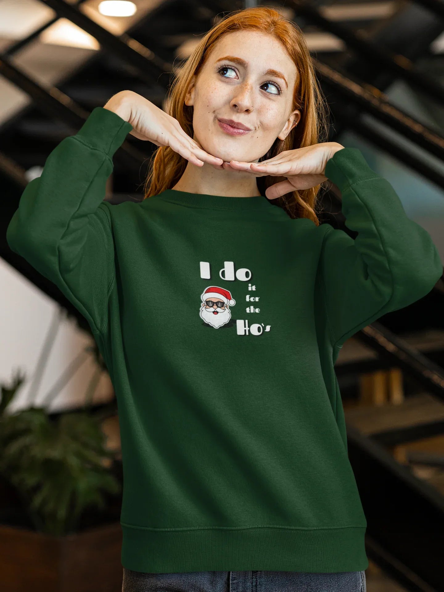 Do It For The HOs Fun Christmas Sweatshirt (Unisex, Cotton - curledeyes