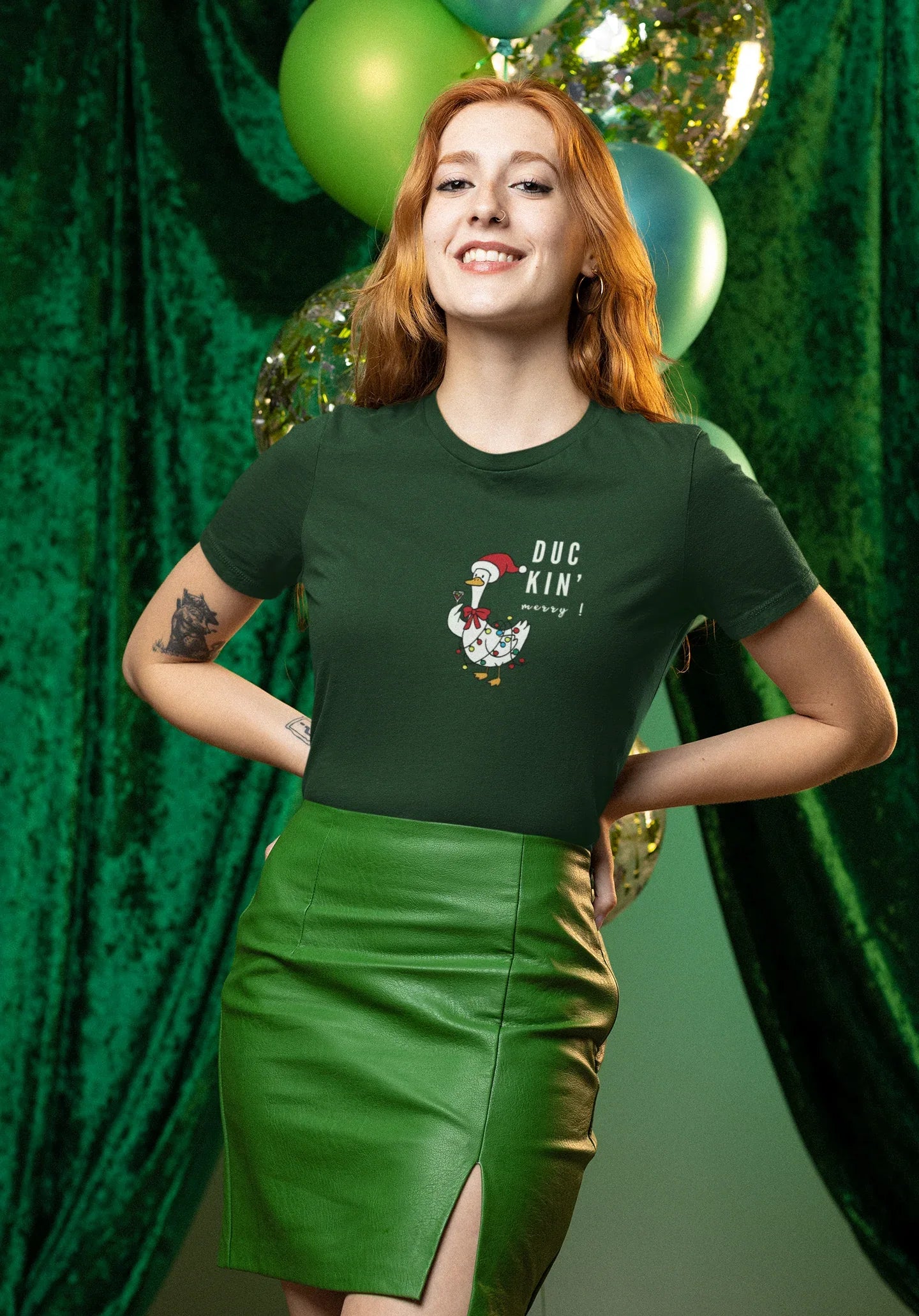 Duckn Merry Fun Christmas Tee (Woman fit, Cotton) - curledeyes