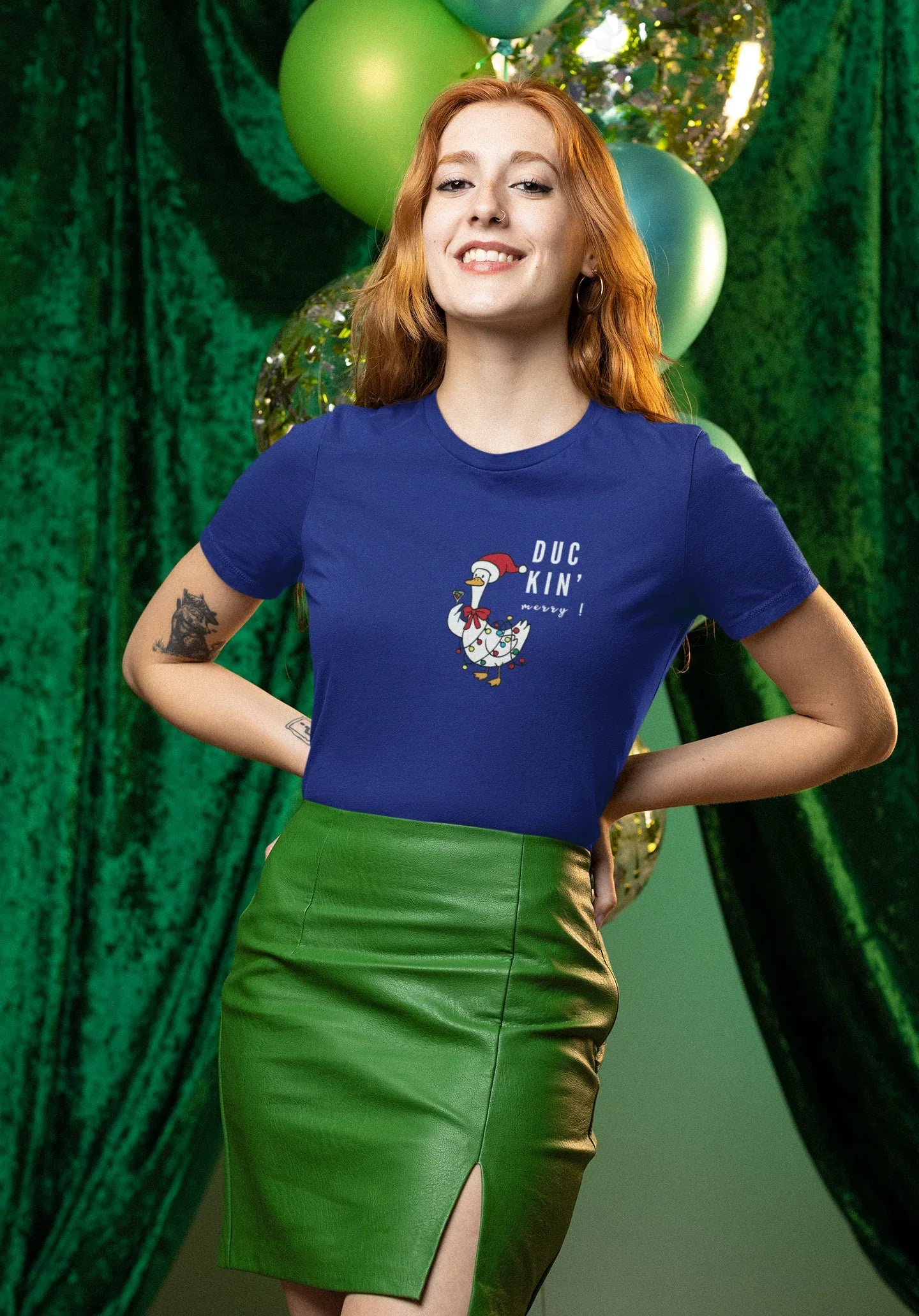 Duckn Merry Fun Christmas Tee (Woman fit, Cotton) - curledeyes