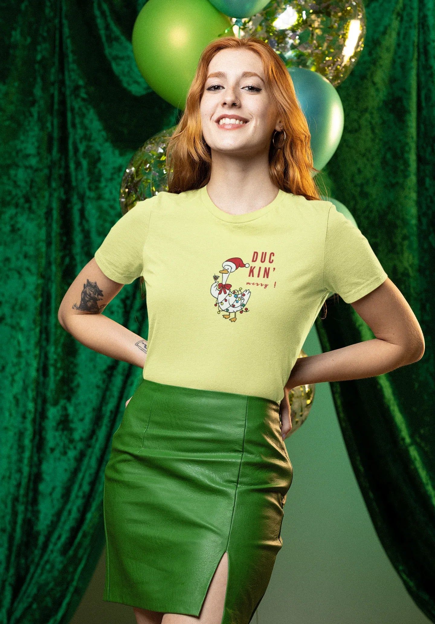 Duckn Merry Fun Christmas Tee (Woman fit, Cotton) - curledeyes