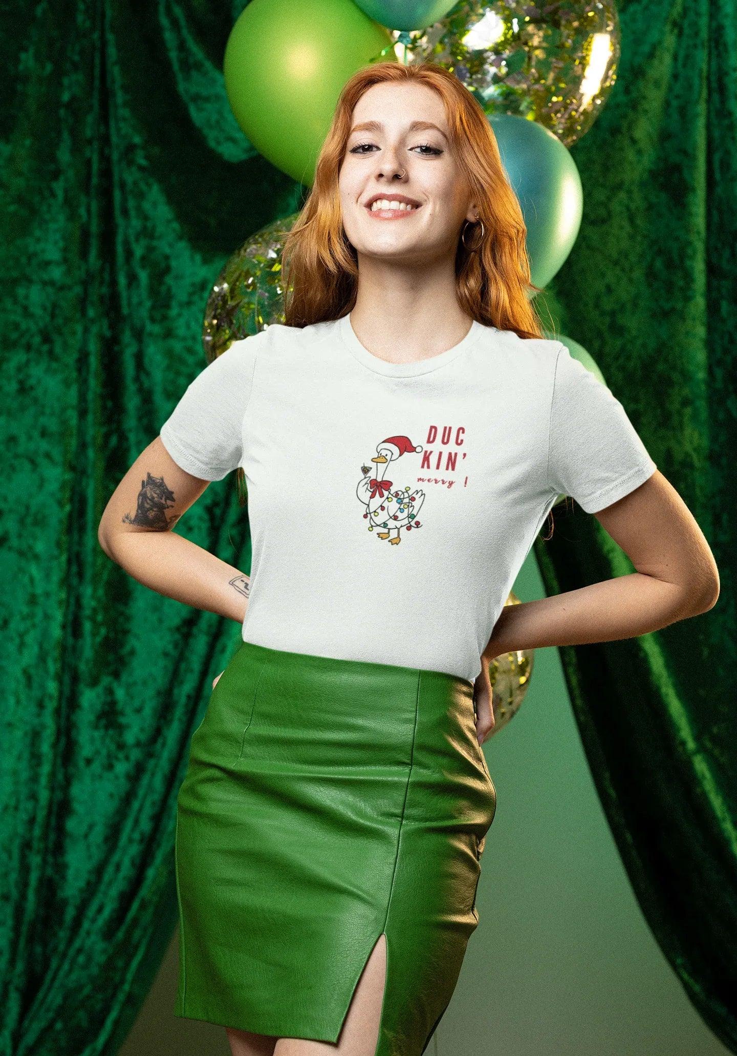 Duckn Merry Fun Christmas Tee (Woman fit, Cotton) - curledeyes