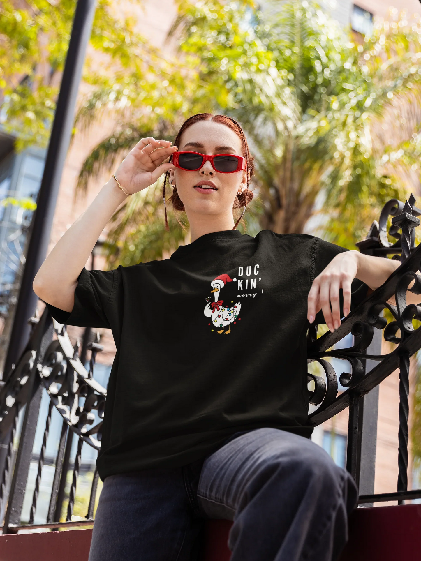 Duckn Merry Oversized luxe Christmas Tee (Unisex, Cotton) - curledeyes