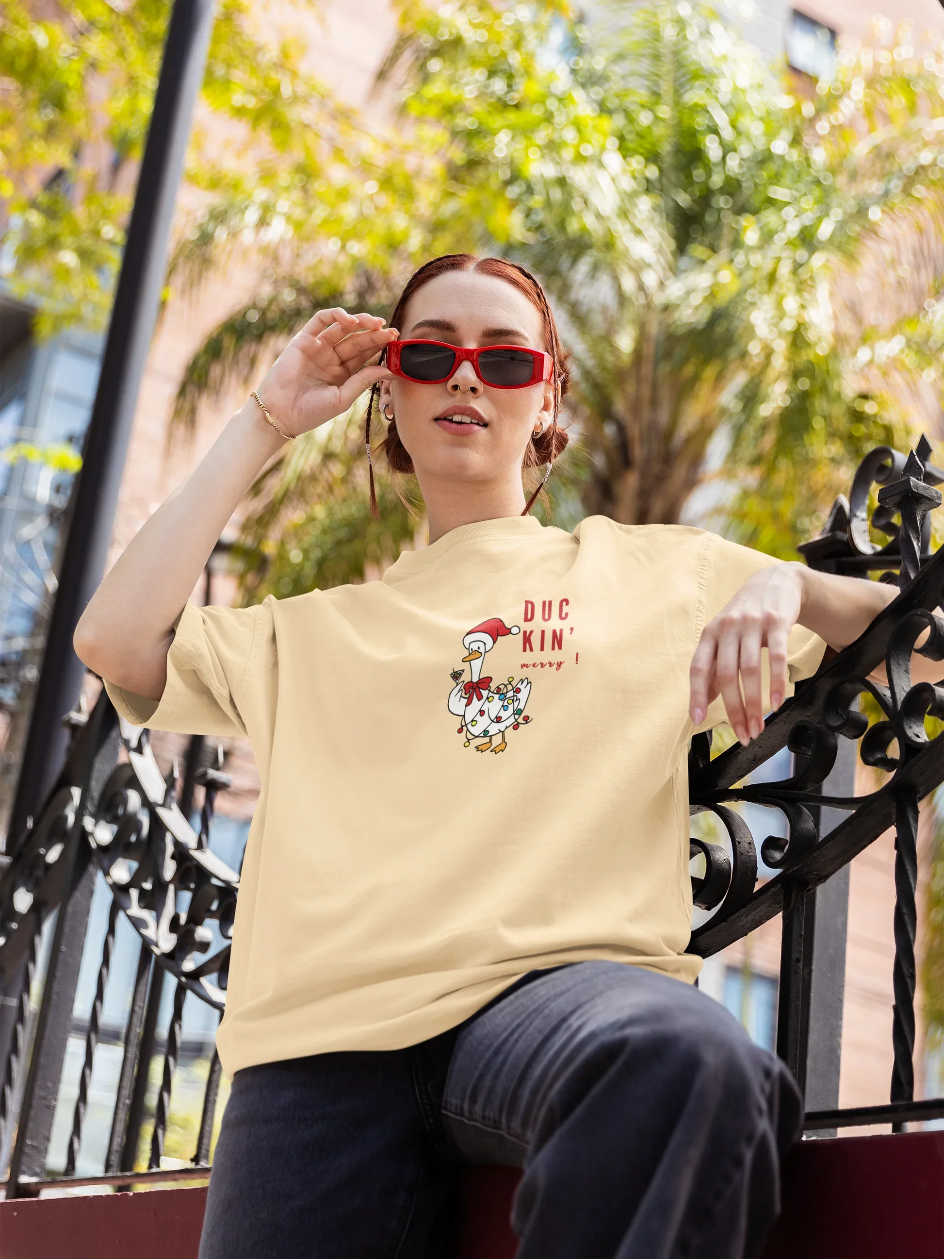 Duckn Merry Oversized luxe Christmas Tee (Unisex, Cotton) - curledeyes