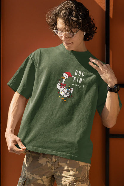 Duckn Merry Oversized luxe Christmas Tee (Unisex, Cotton) - curledeyes