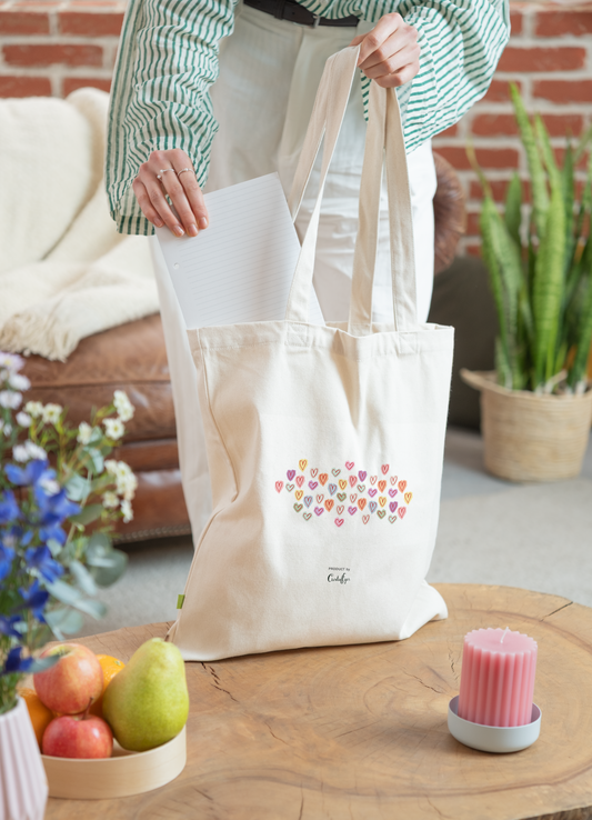 Flirty Hearts Tote Bag, Cotton Canvas, 300gsm