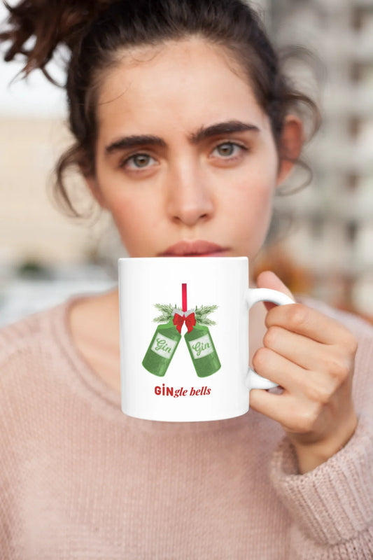 GINgle Bells Christmas Mug (Ceramic, 330ml) - curledeyes