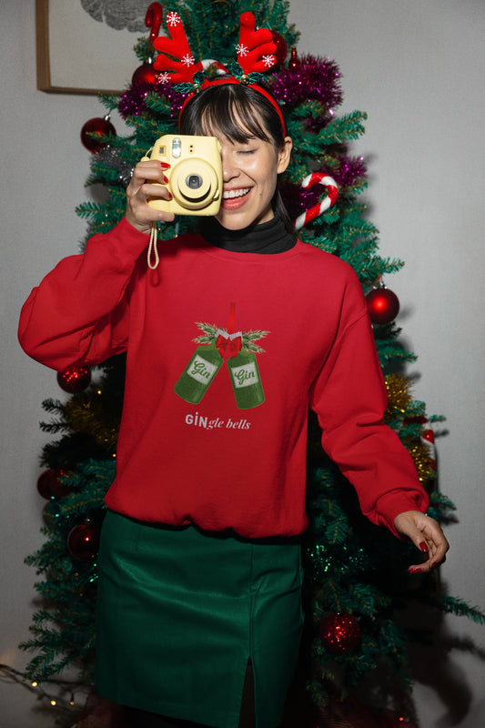 GINgle Jingle Christmas Party Sweatshirt (Unisex, Cotton) - curledeyes