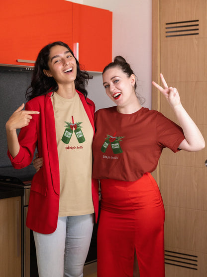 GINgle Jingle Bells Oversized luxe Christmas Tee (Unisex, Cotton) - curledeyes