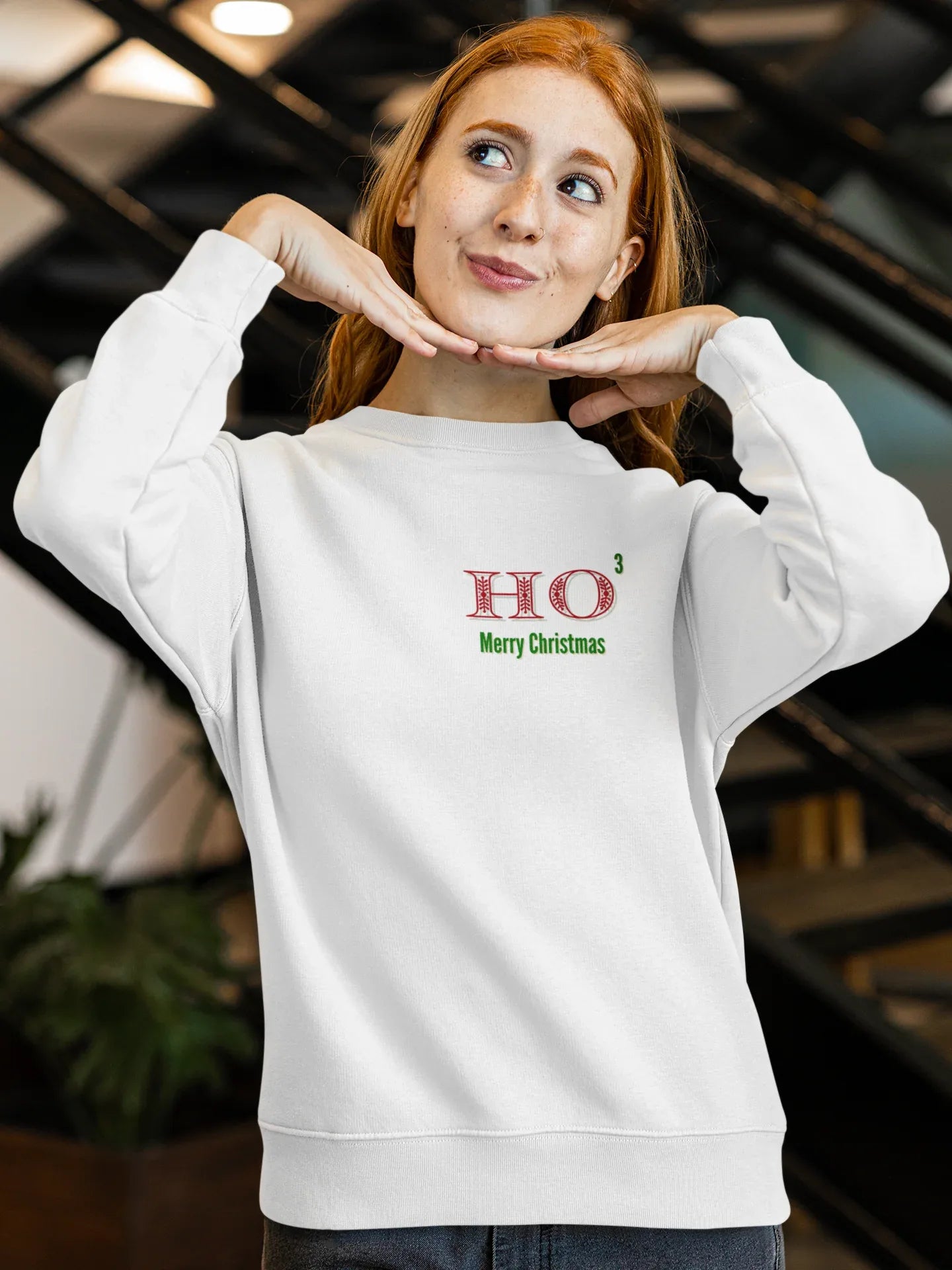 HO 3 Christmas Fun Sweatshirt (Unisex, Cotton) - curledeyes