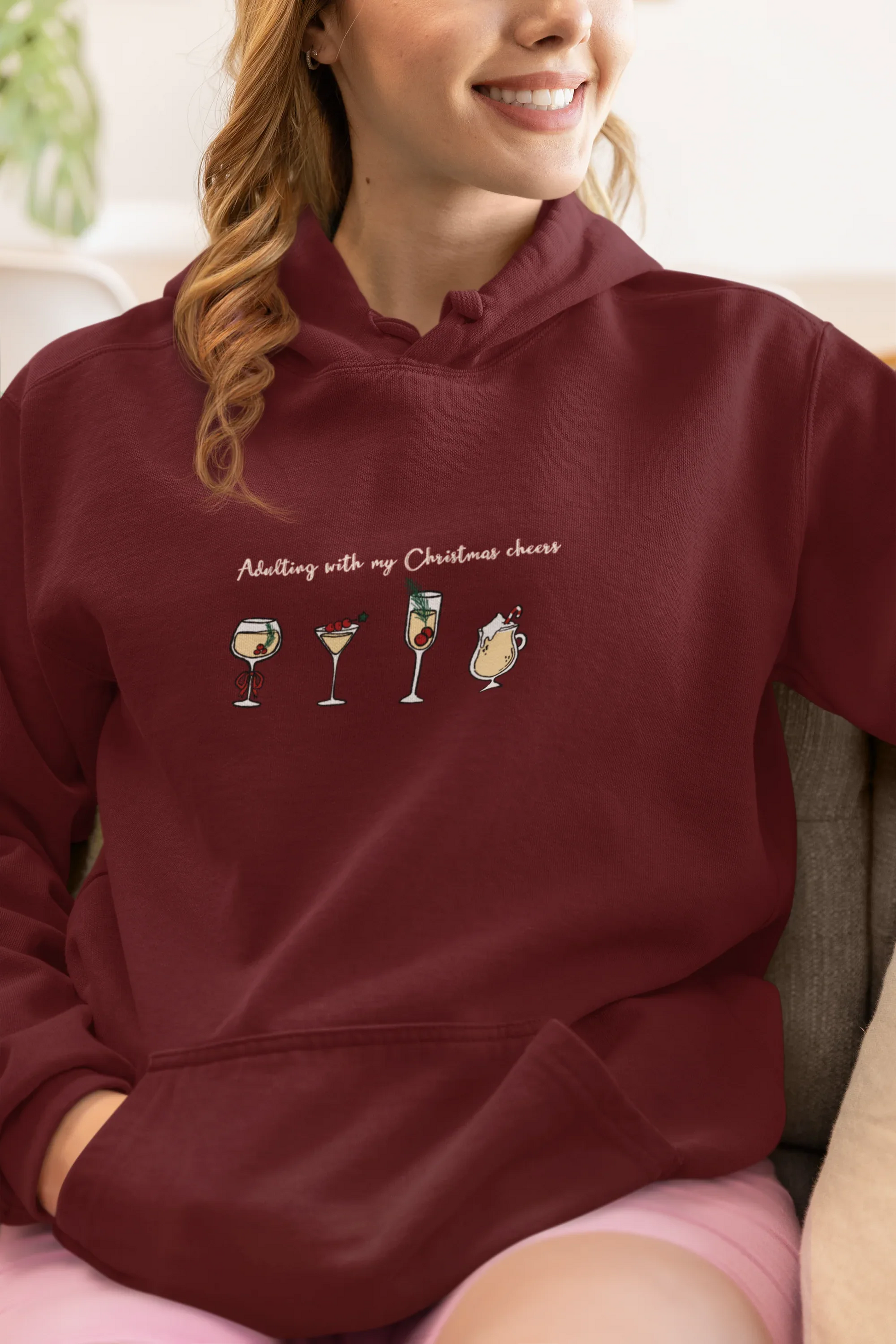Adulting Christmas Cheers Hoodie (Unisex, Cotton) - curledeyes