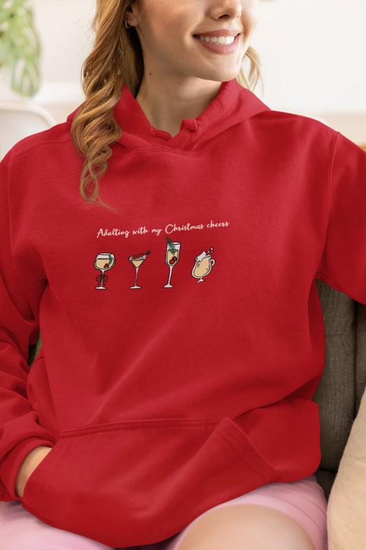 Adulting Christmas Cheers Hoodie (Unisex, Cotton) - curledeyes