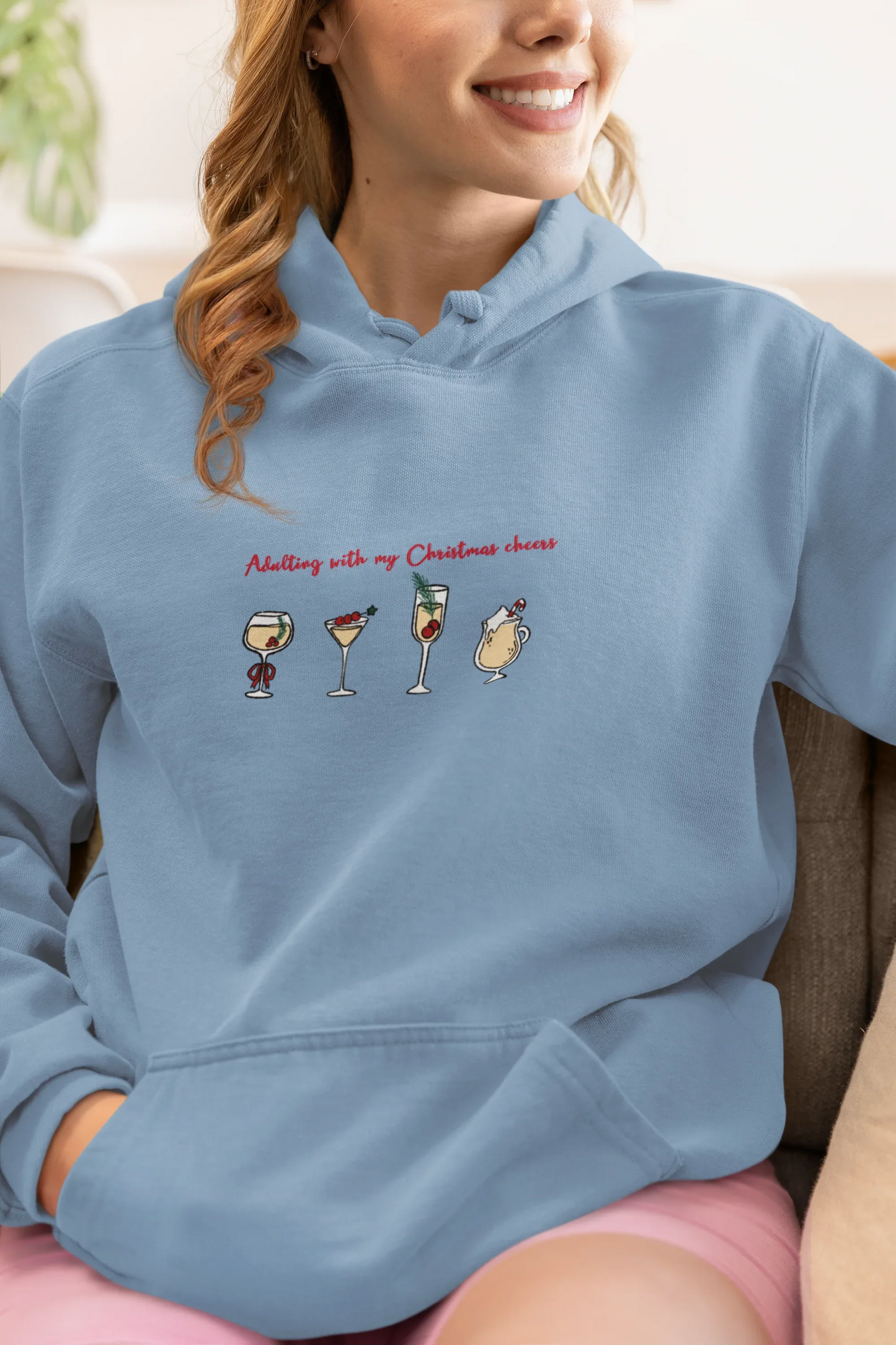Adulting Christmas Cheers Hoodie (Unisex, Cotton) - curledeyes