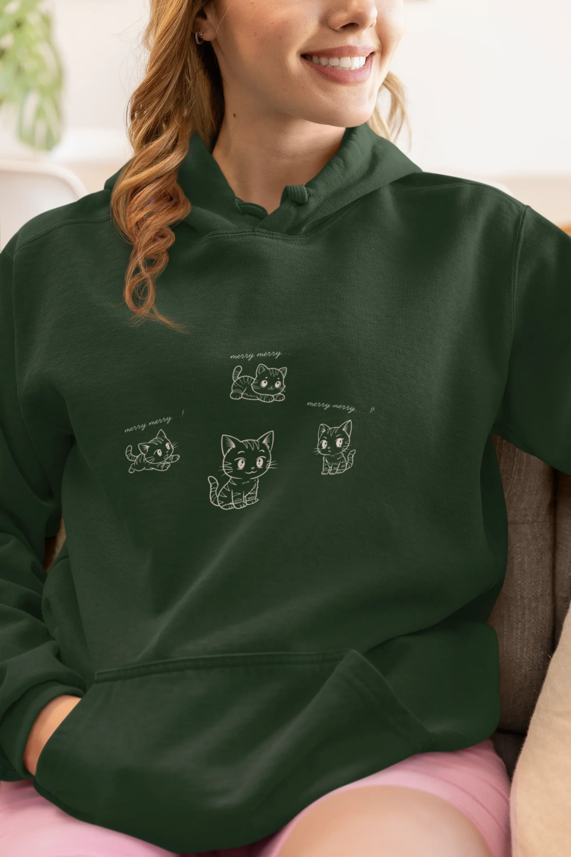 Kitty Cat Christmas Hoodie (unisex, Cotton) - curledeyes