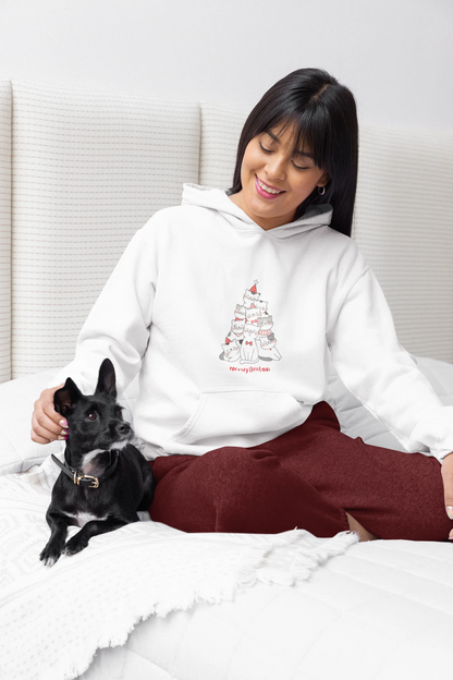 Meowy Christmas Cat Tree Hoodie (Unisex, Cotton) - curledeyes