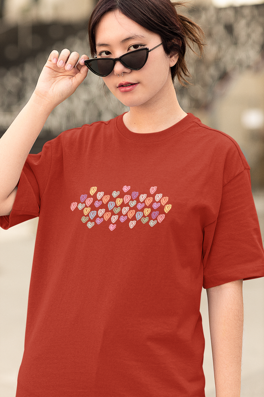 Flirty Hearts Oversized Tee, 240 gsm
