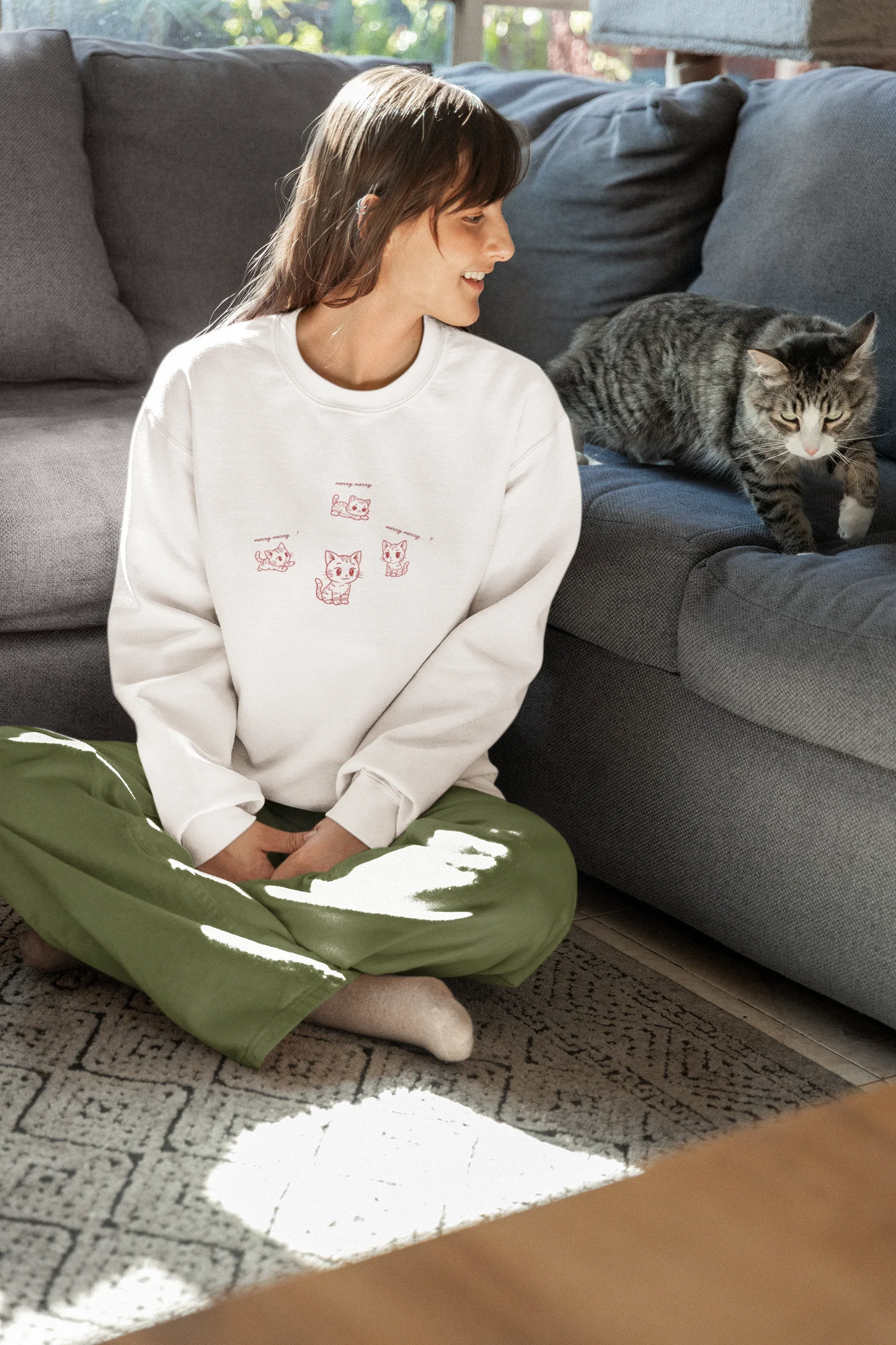 Kitty Kitty Cat Christmas Sweatshirt (Unisex, Cotton) - curledeyes