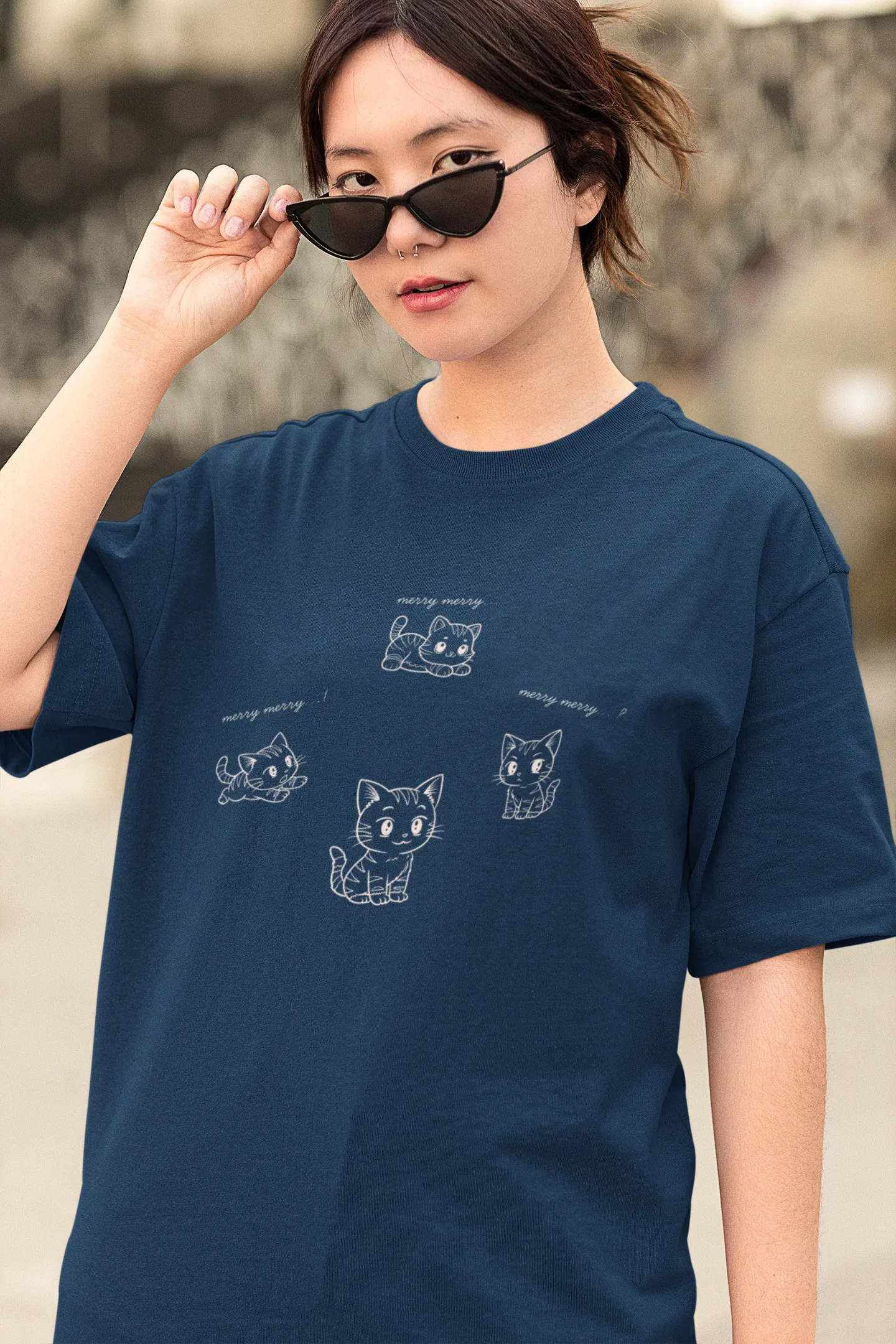 Kitty Kitty Cat Oversized luxe Christmas Tee (Unisex, Cotton) - curledeyes