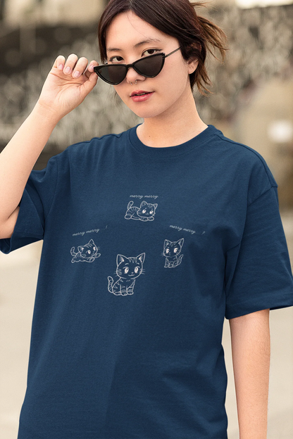 Kitty Kitty Cat Oversized luxe Christmas Tee (Unisex, Cotton) - curledeyes