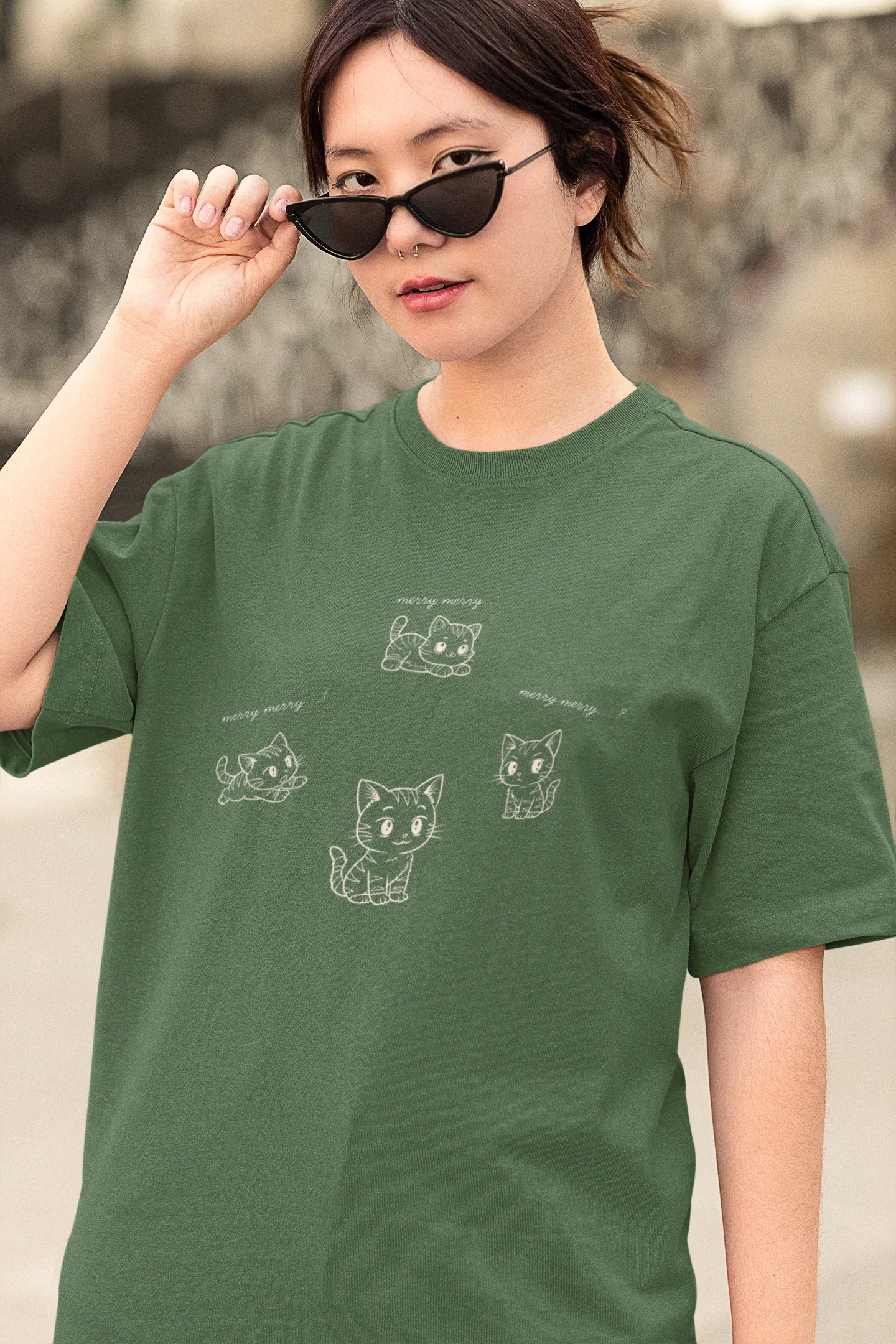 Kitty Kitty Cat Oversized luxe Christmas Tee (Unisex, Cotton) - curledeyes