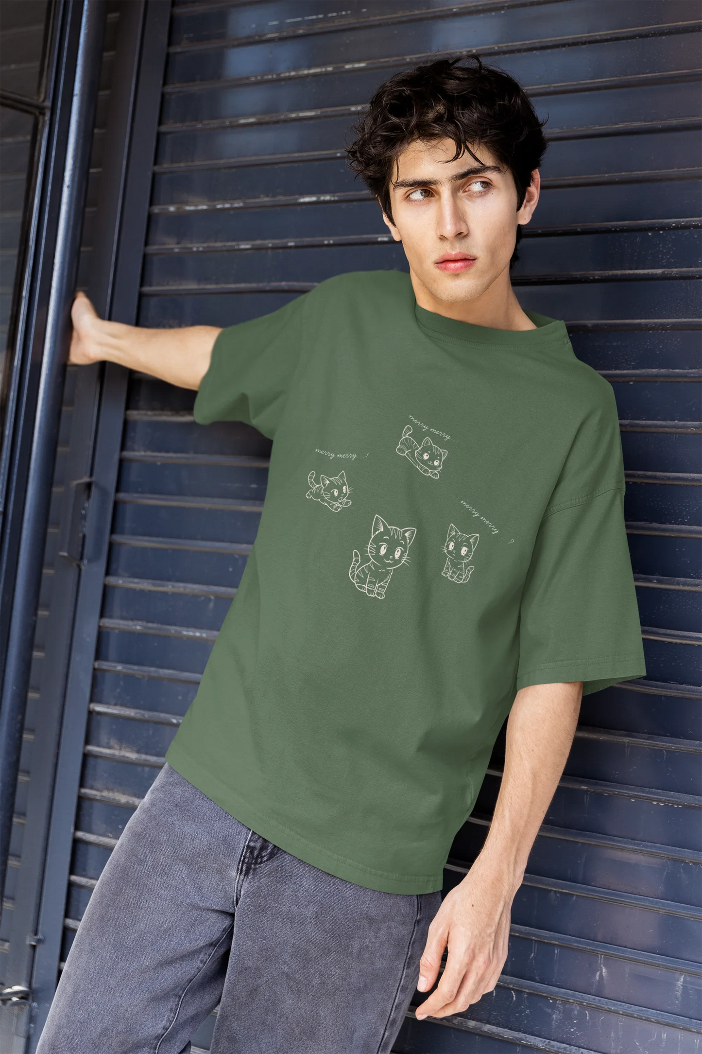 Kitty Kitty Cat Oversized luxe Christmas Tee (Unisex, Cotton) - curledeyes