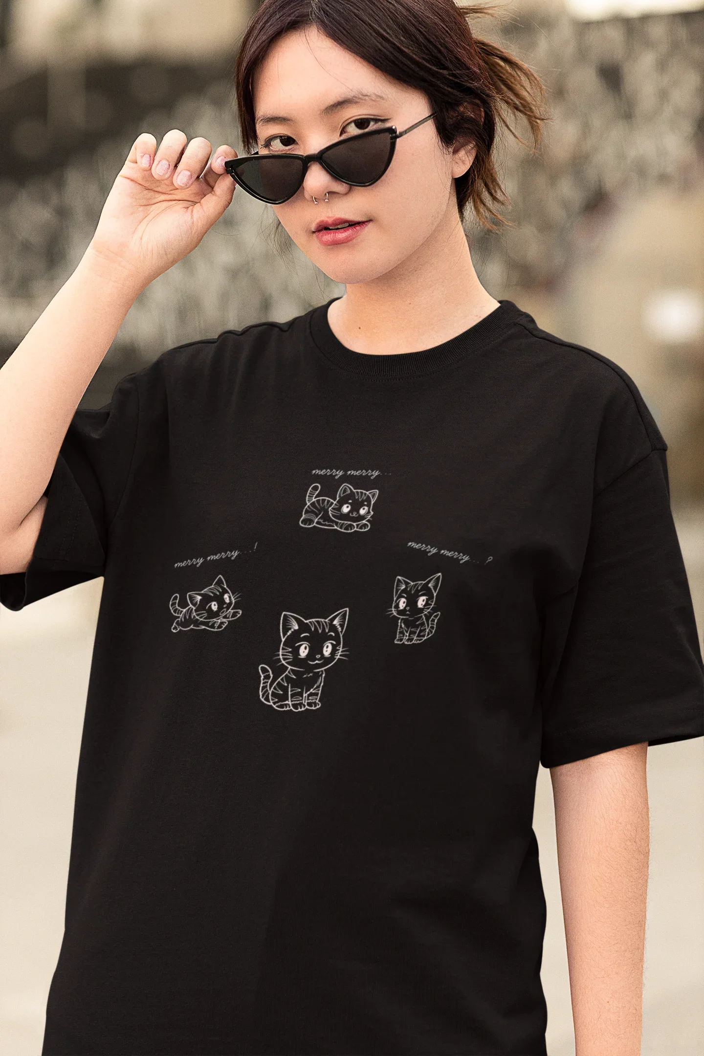 Kitty Kitty Cat Oversized luxe Christmas Tee (Unisex, Cotton) - curledeyes