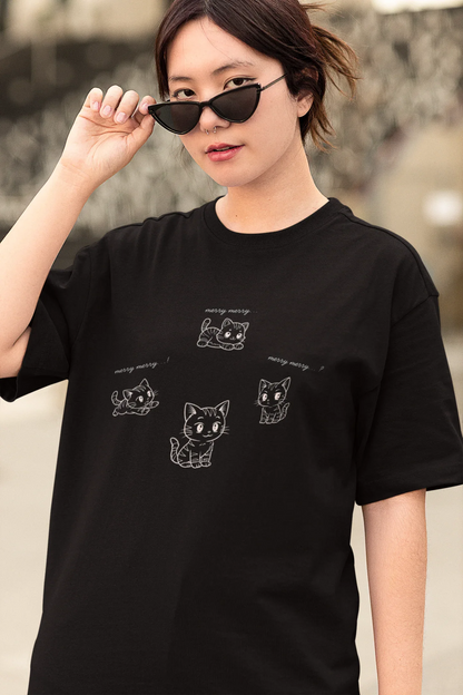 Kitty Kitty Cat Oversized luxe Christmas Tee (Unisex, Cotton) - curledeyes