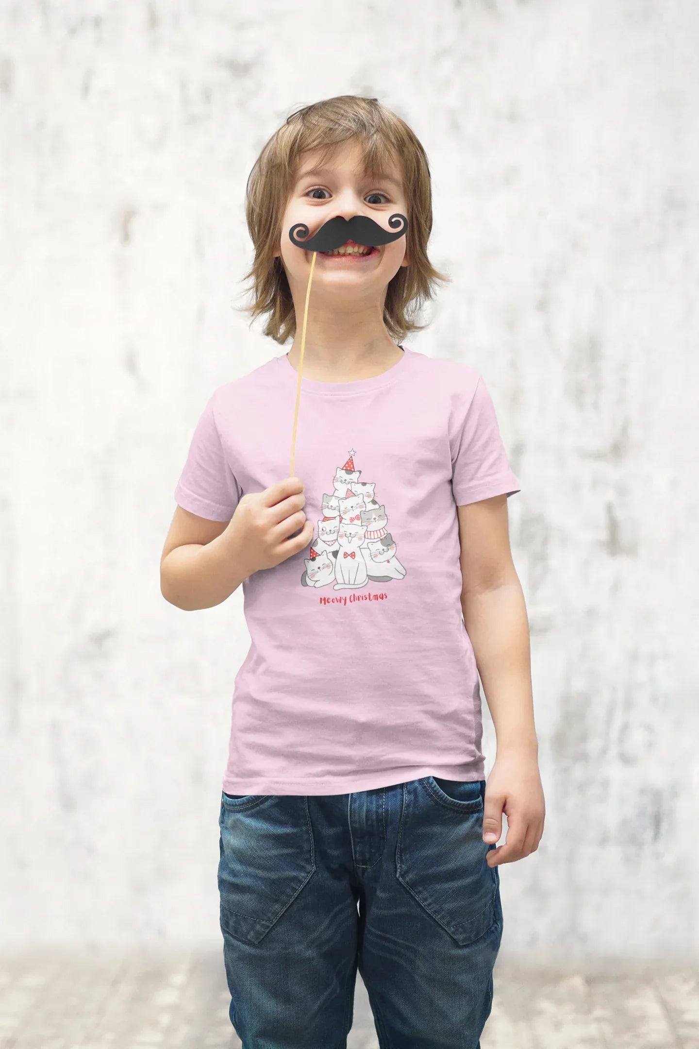 Meowy Christmas Cat Kids Christmas T-shirt (unisex, Cotton) - curledeyes