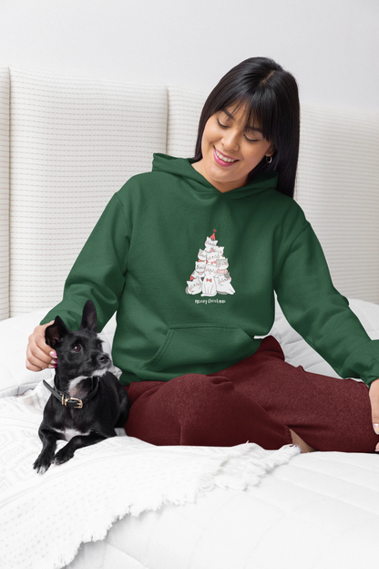 Meowy Christmas Cat Tree Hoodie (Unisex, Cotton) - curledeyes