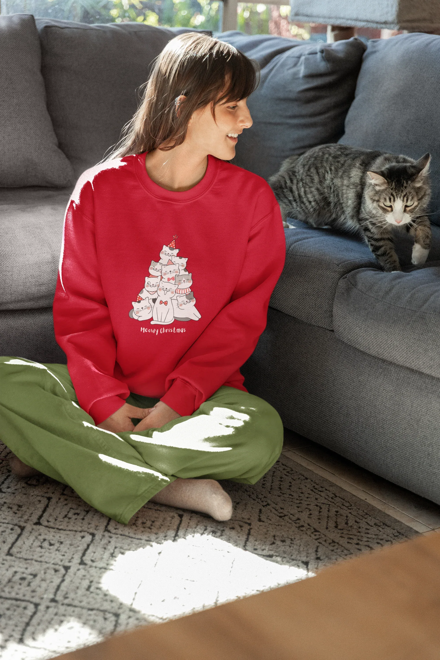 Meowy christmas Cat Christmas Sweatshirt (Unisex, Cotton) - curledeyes