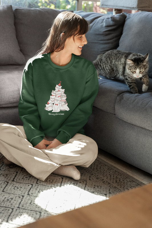 Meowy christmas Cat Christmas Sweatshirt (Unisex, Cotton) - curledeyes
