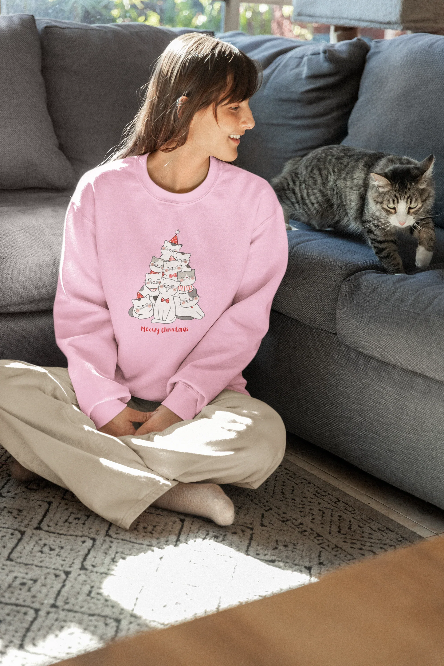 Meowy christmas Cat Christmas Sweatshirt (Unisex, Cotton) - curledeyes