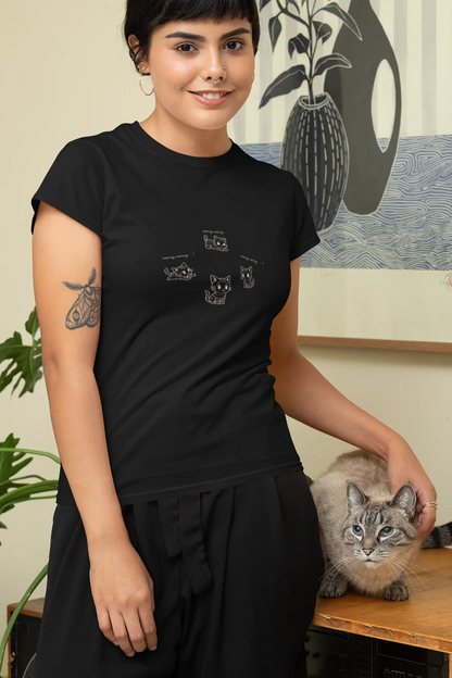 Merry Kitty Christmas Cat Tee (Woman fit, Cotton) - curledeyes