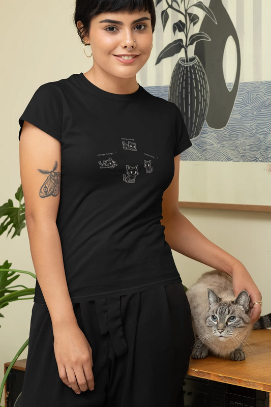 Merry Kitty Christmas Cat Tee (Woman fit, Cotton) - curledeyes