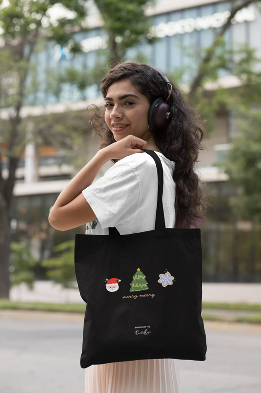 Merry Merry Christmas Tote Bag (Cotton canvas) - curledeyes