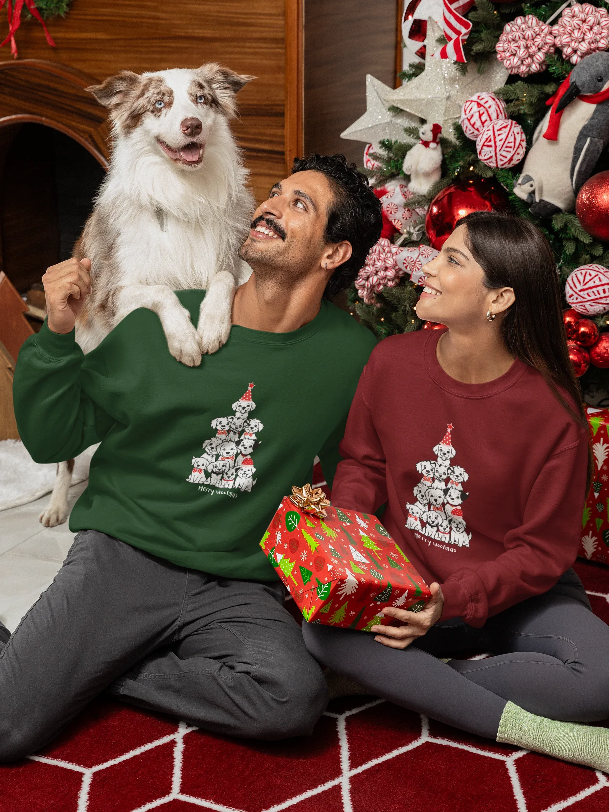 Merry Woofmas Dog Christmas Sweatshirt (Unisex, Cotton) - curledeyes