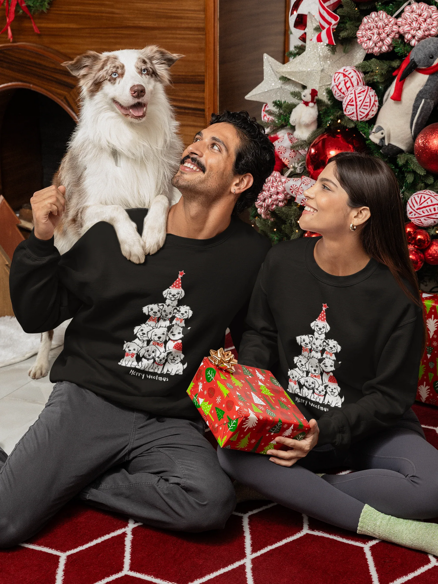 Merry Woofmas Dog Christmas Sweatshirt (Unisex, Cotton) - curledeyes
