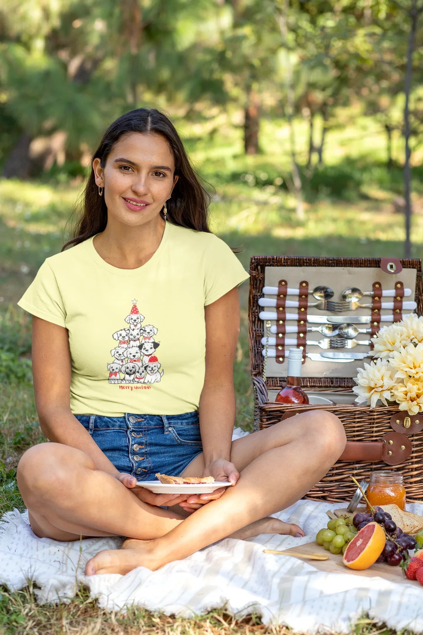 Merry Woofmas Dog Christmas Tee (Woman fit, Cotton) - curledeyes