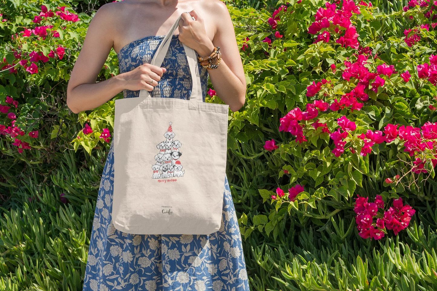 Merry Woofmas Dog Christmas Tote Bag (Cotton canvas) - curledeyes