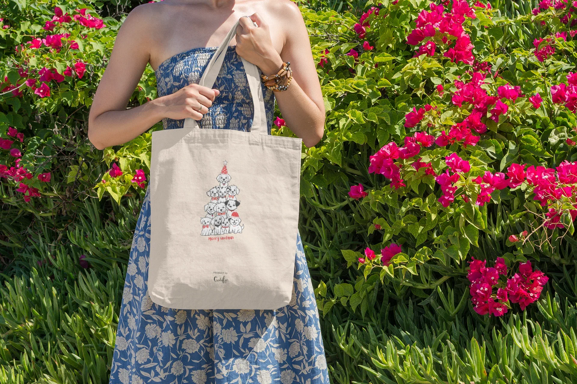 Merry Woofmas Dog Christmas Tote Bag (Cotton canvas) - curledeyes