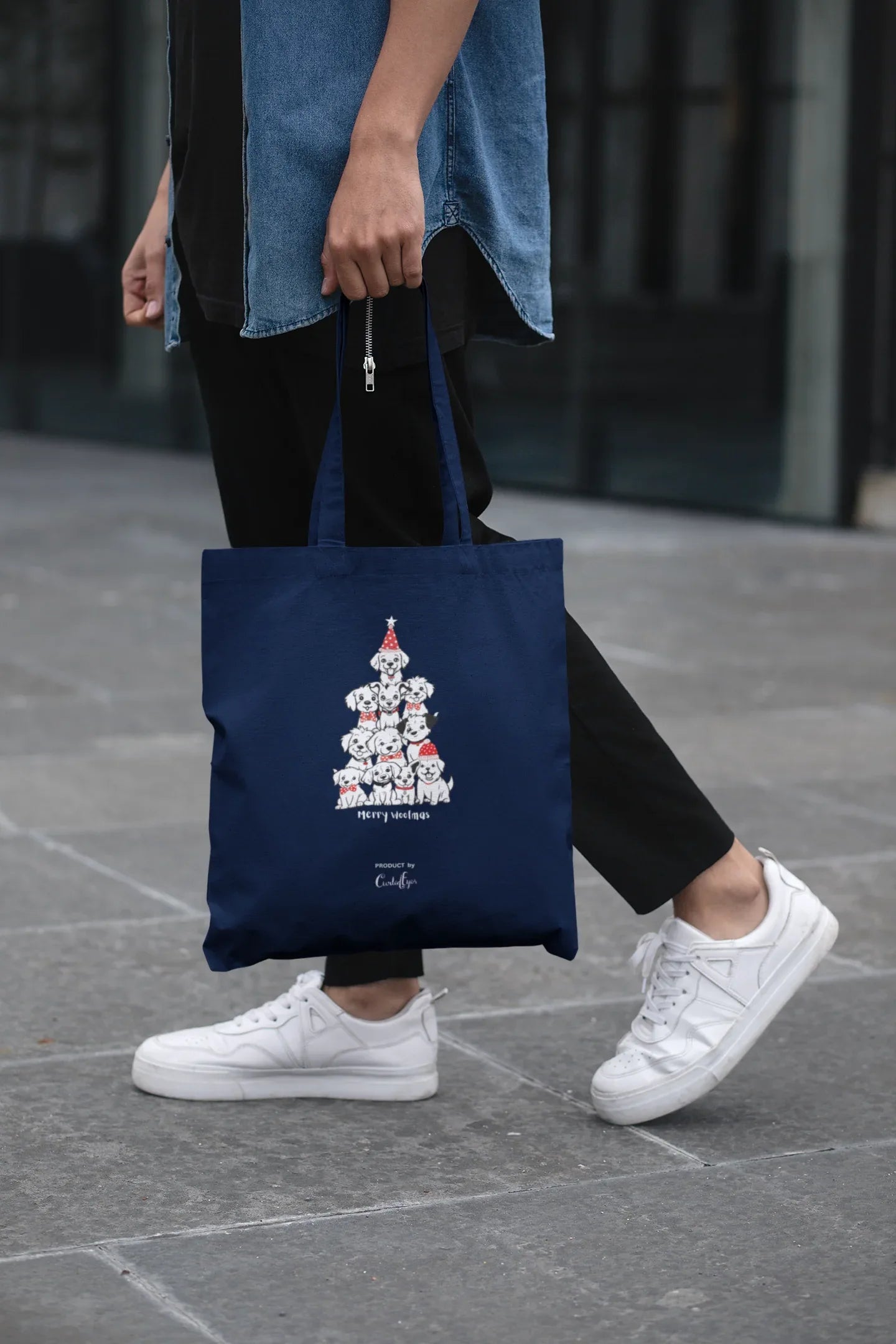 Merry Woofmas Dog Christmas Tote Bag (Cotton canvas) - curledeyes