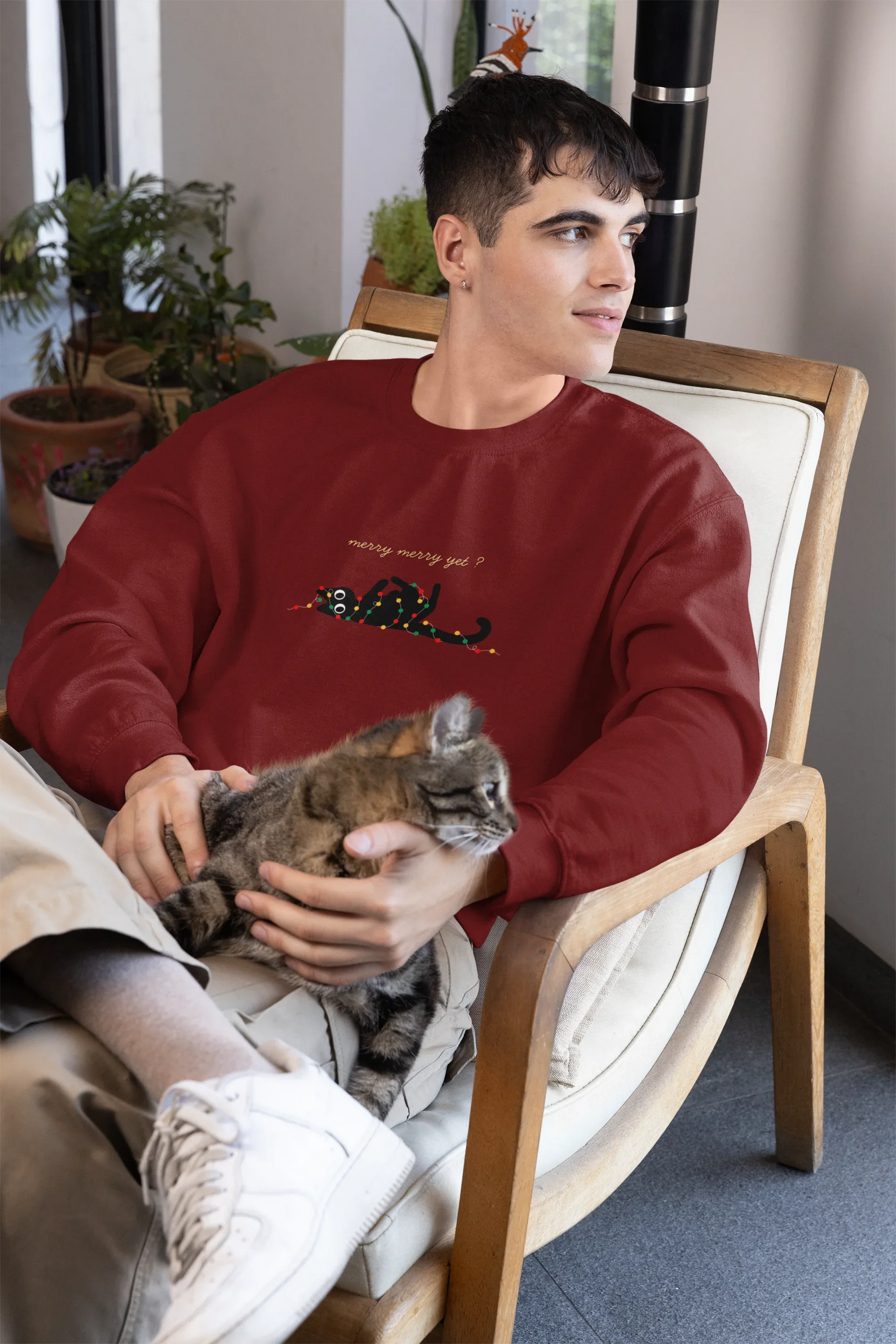 Merry yet? Cat Christmas Sweatshirt (Unisex, Cotton) - curledeyes