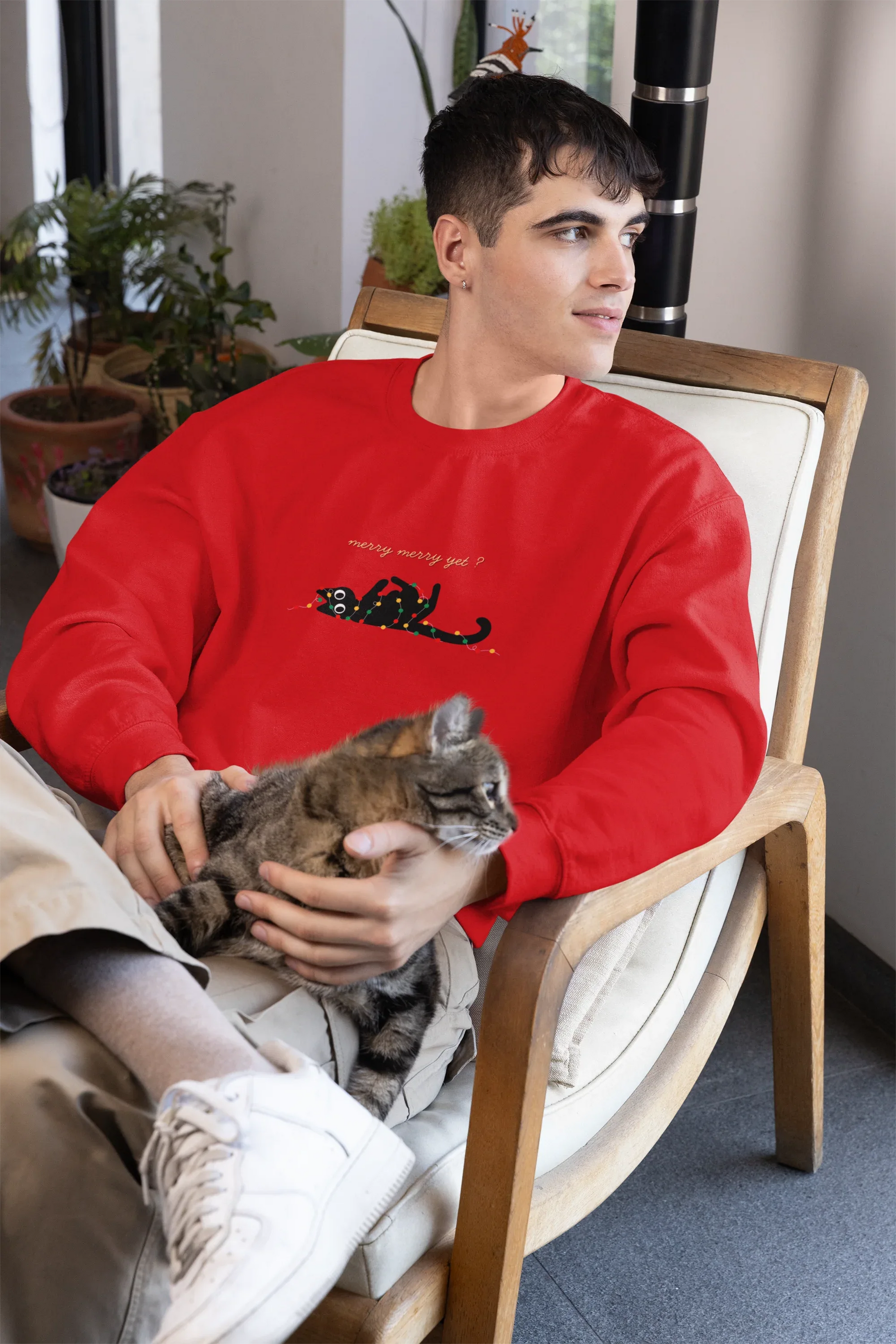 Merry yet? Cat Christmas Sweatshirt (Unisex, Cotton) - curledeyes