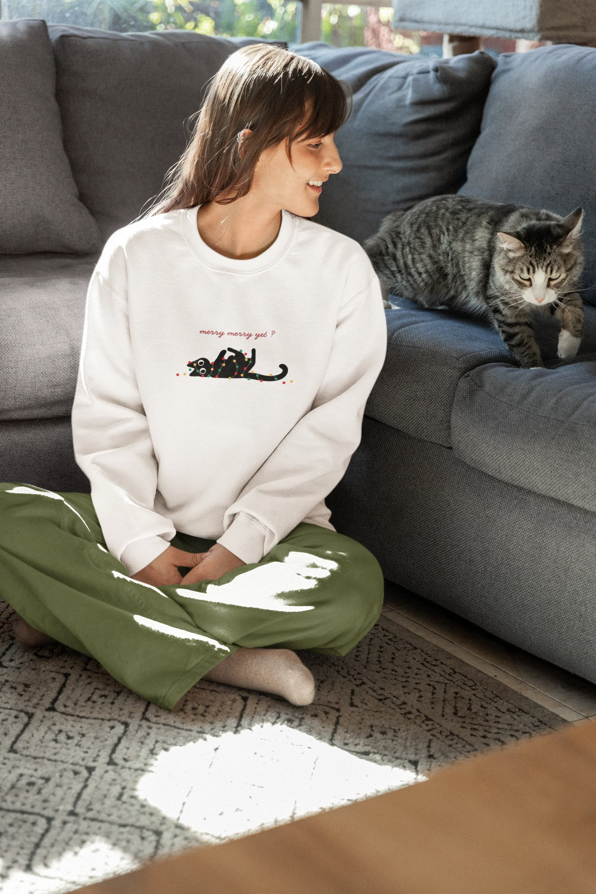 Merry yet? Cat Christmas Sweatshirt (Unisex, Cotton) - curledeyes