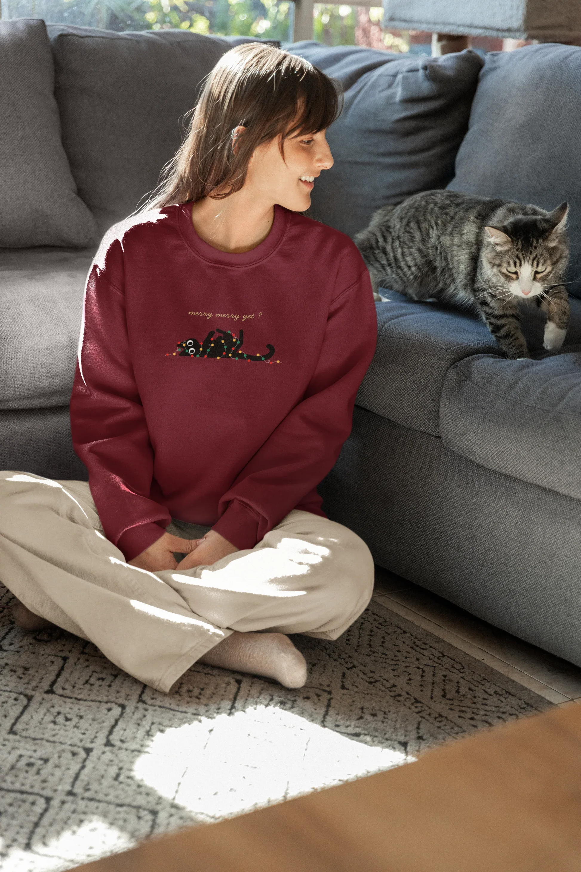 Merry yet? Cat Christmas Sweatshirt (Unisex, Cotton) - curledeyes