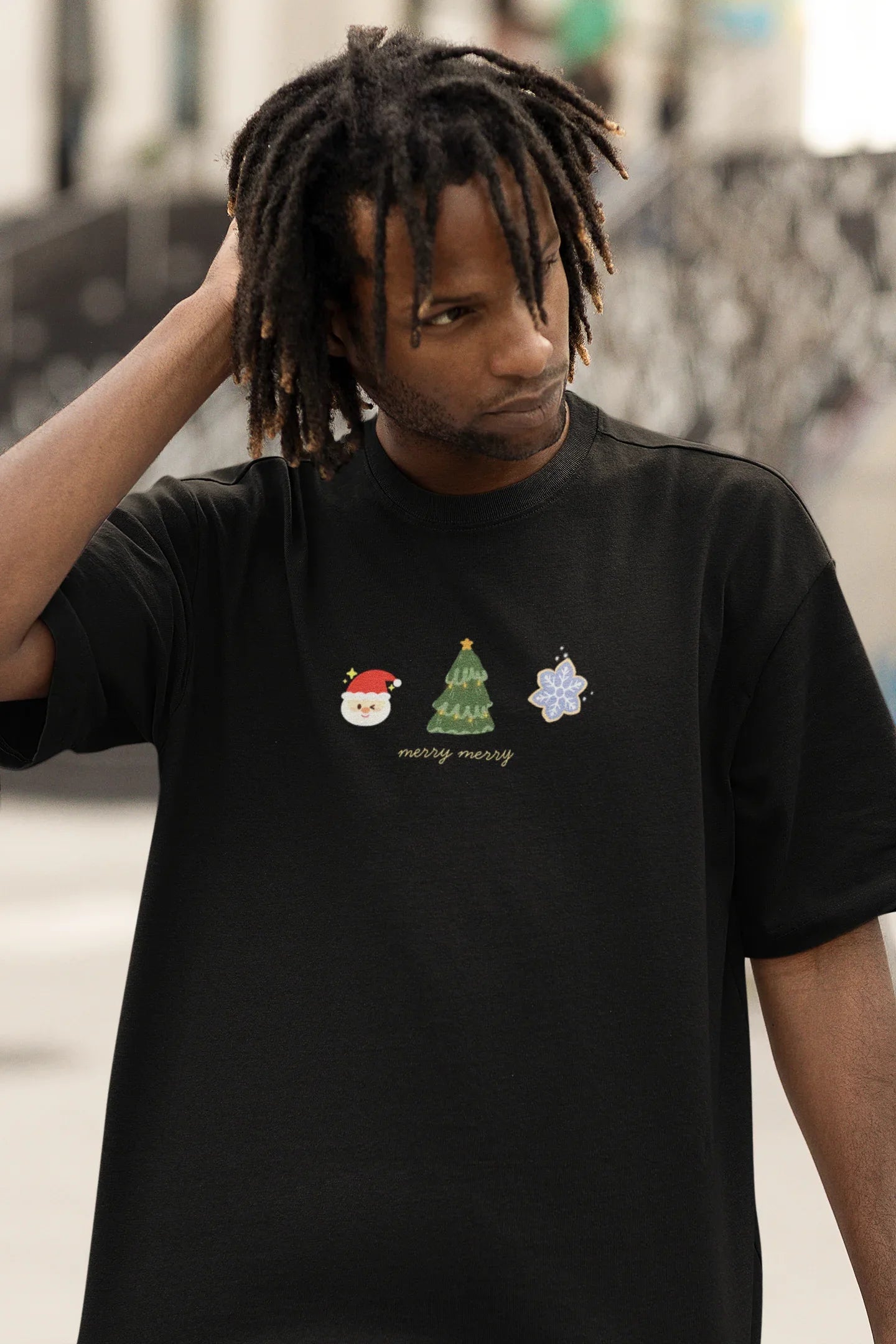 Merry Merry Oversized luxe Christmas Tee (Unisex, Cotton) - curledeyes