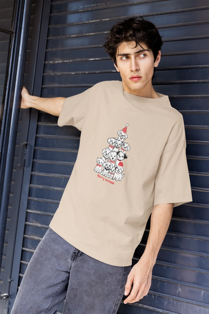 Merry Woofmas Dog Oversized luxe Christmas Tee (Unisex, Cotton) - curledeyes