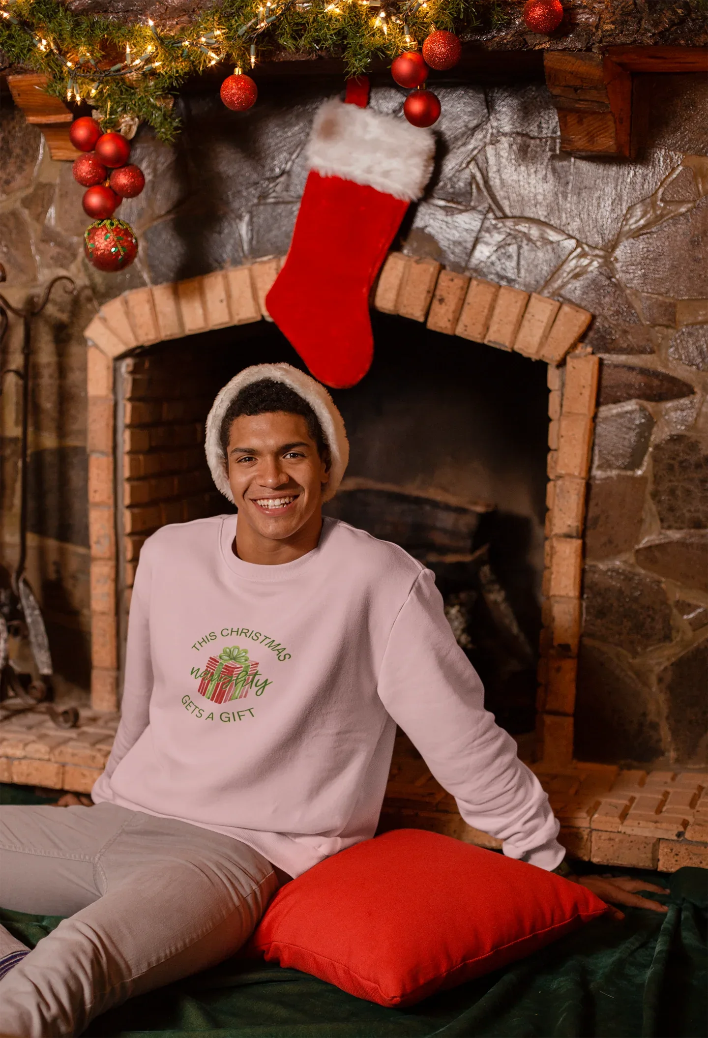 Naughty Gets a Gift Fun Christmas Sweatshirt (Unisex, Cotton) - curledeyes