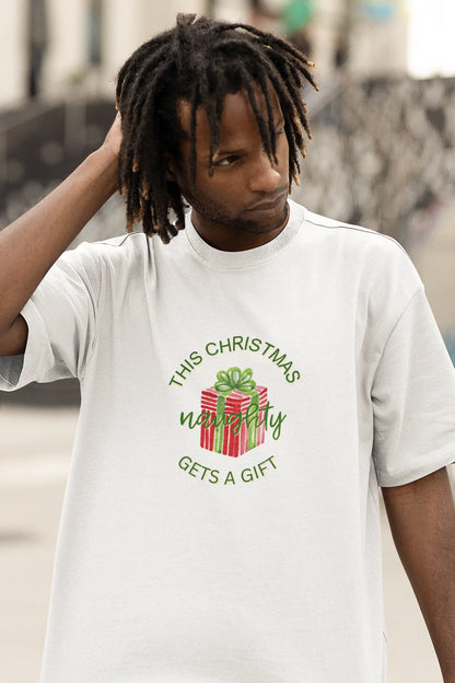 Naughty Gets A Gift Oversized luxe Christmas Tee (Unisex, Cotton) - curledeyes