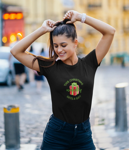 Naughty Gets a Gift Christmas Tee (Woman fit, Cotton) - curledeyes